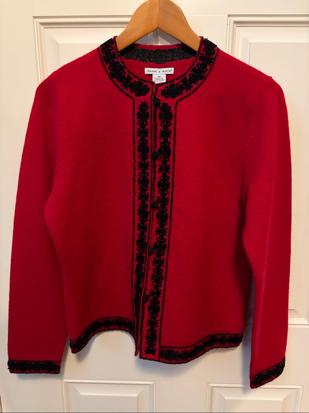 Deane & White Red & Black Wool Cardigan Size Medium Like New